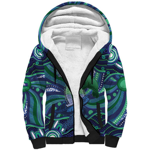 Personalised Torres Strait Islander Flag Day Sherpa Hoodie Dhari Australia Dugong Turtle Aboriginal Art