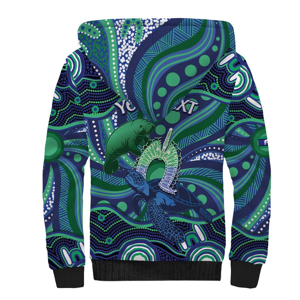 Personalised Torres Strait Islander Flag Day Sherpa Hoodie Dhari Australia Dugong Turtle Aboriginal Art