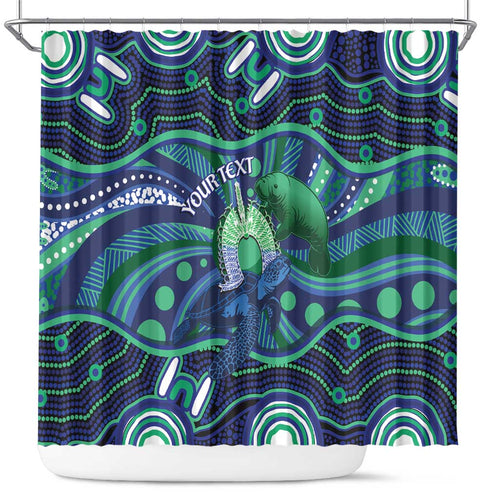 Personalised Torres Strait Islander Flag Day Shower Curtain Dhari Australia Dugong Turtle Aboriginal Art