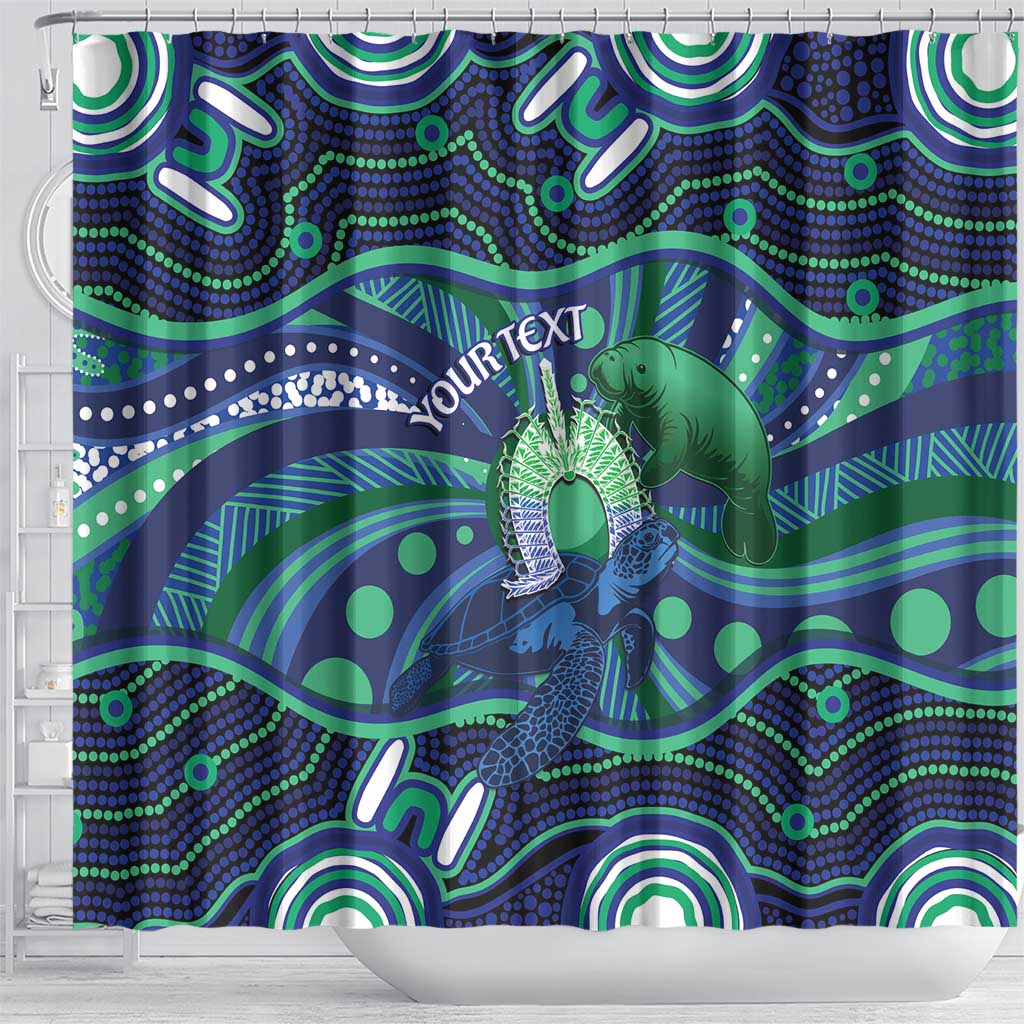 Personalised Torres Strait Islander Flag Day Shower Curtain Dhari Australia Dugong Turtle Aboriginal Art