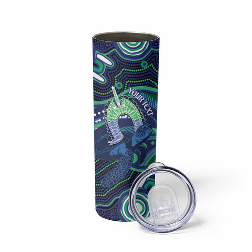 Personalised Torres Strait Islander Flag Day Skinny Tumbler Dhari Australia Dugong Turtle Aboriginal Art