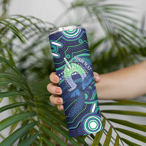 Personalised Torres Strait Islander Flag Day Skinny Tumbler Dhari Australia Dugong Turtle Aboriginal Art