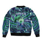 Personalised Torres Strait Islander Flag Day Sleeve Zip Bomber Jacket Dhari Australia Dugong Turtle Aboriginal Art