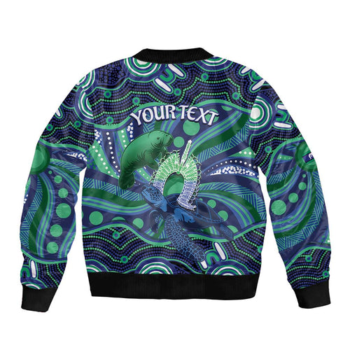 Personalised Torres Strait Islander Flag Day Sleeve Zip Bomber Jacket Dhari Australia Dugong Turtle Aboriginal Art
