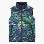 Personalised Torres Strait Islander Flag Day Sleeveless Puffer Jacket Dhari Australia Dugong Turtle Aboriginal Art