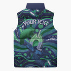 Personalised Torres Strait Islander Flag Day Sleeveless Puffer Jacket Dhari Australia Dugong Turtle Aboriginal Art