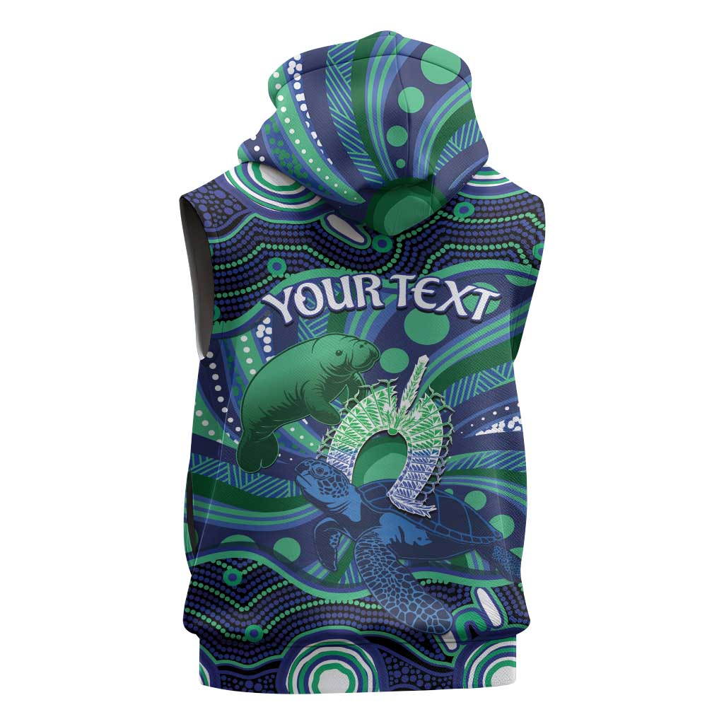 Personalised Torres Strait Islander Flag Day Sleeveless Zip Hoodie Dhari Australia Dugong Turtle Aboriginal Art