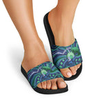 Personalised Torres Strait Islander Flag Day Slide Sandals Dhari Australia Dugong Turtle Aboriginal Art