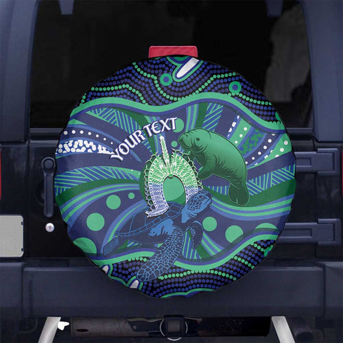 Personalised Torres Strait Islander Flag Day Spare Tire Cover Dhari Australia Dugong Turtle Aboriginal Art