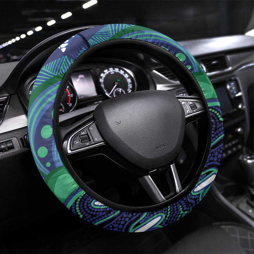 Torres Strait Islander Flag Day Steering Wheel Cover Dhari Australia Dugong Turtle Aboriginal Art