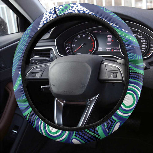 Torres Strait Islander Flag Day Steering Wheel Cover Dhari Australia Dugong Turtle Aboriginal Art