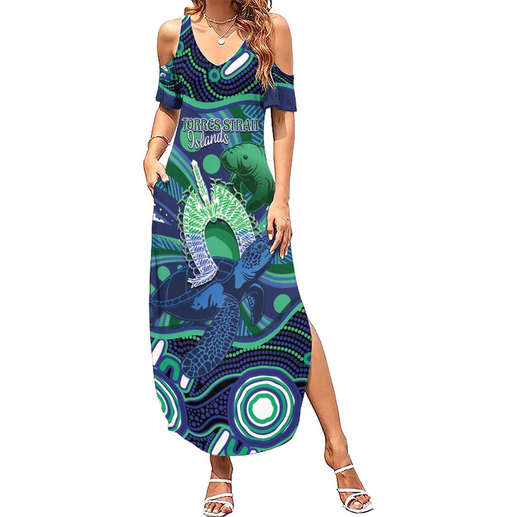 Personalised Torres Strait Islander Flag Day Summer Maxi Dress Dhari Australia Dugong Turtle Aboriginal Art