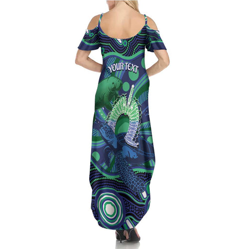 Personalised Torres Strait Islander Flag Day Summer Maxi Dress Dhari Australia Dugong Turtle Aboriginal Art