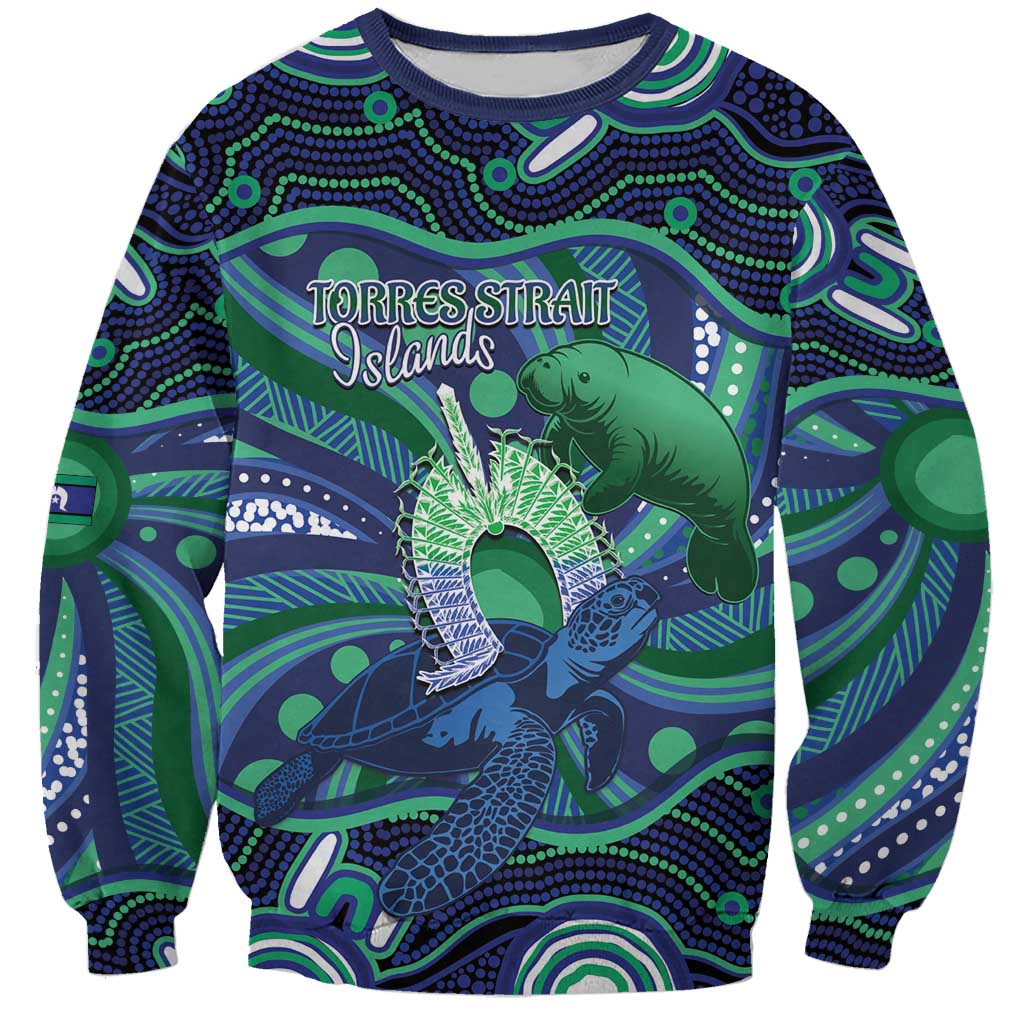 Personalised Torres Strait Islander Flag Day Sweatshirt Dhari Australia Dugong Turtle Aboriginal Art