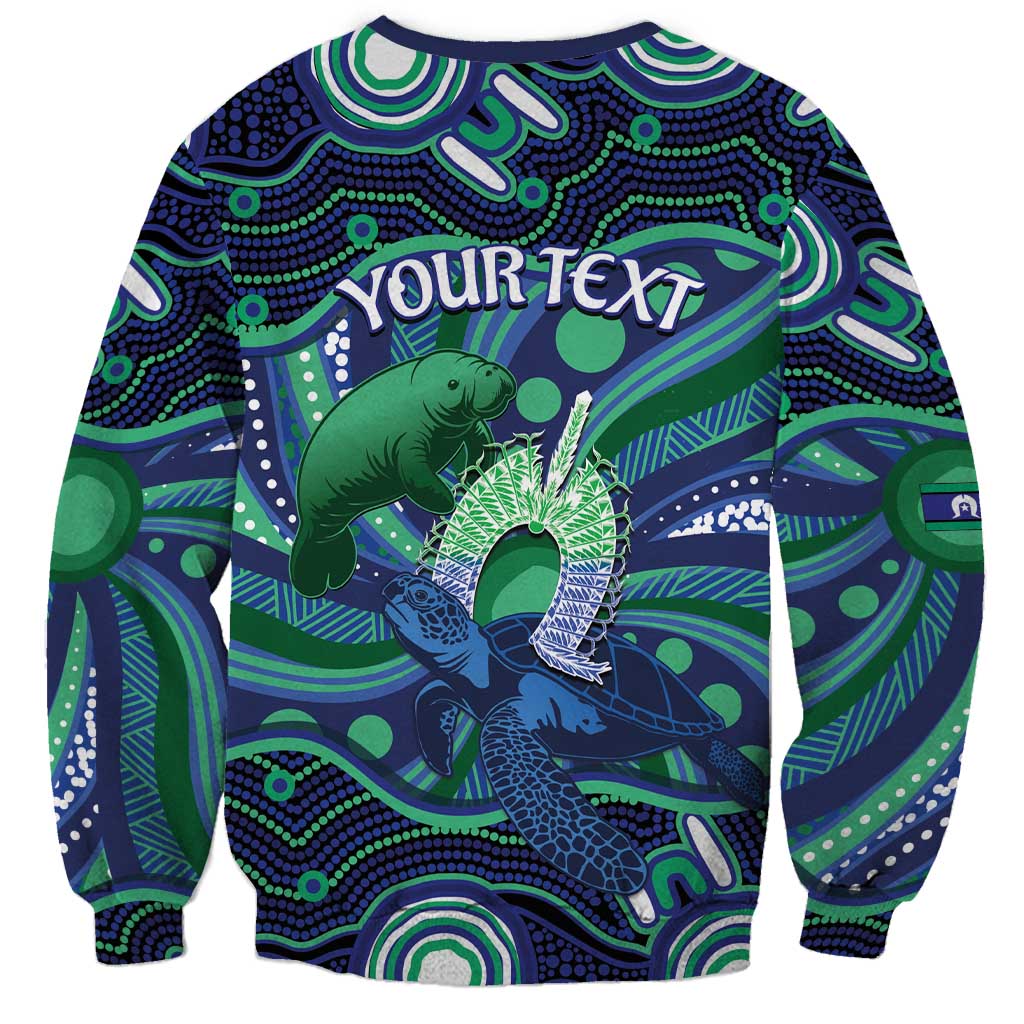 Personalised Torres Strait Islander Flag Day Sweatshirt Dhari Australia Dugong Turtle Aboriginal Art