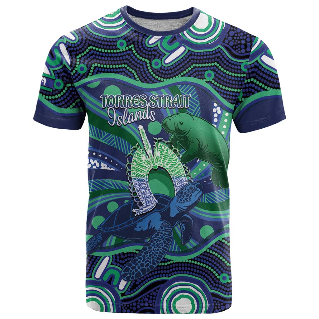 Personalised Torres Strait Islander Flag Day T Shirt Dhari Australia Dugong Turtle Aboriginal Art