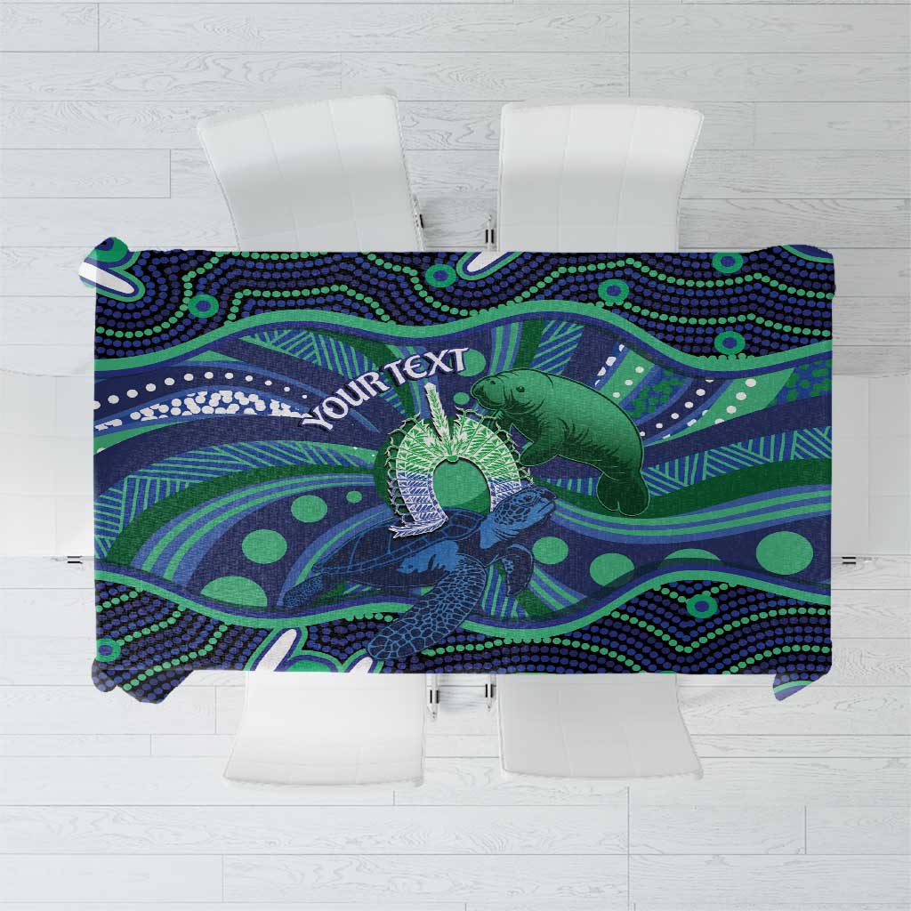 Personalised Torres Strait Islander Flag Day Tablecloth Dhari Australia Dugong Turtle Aboriginal Art