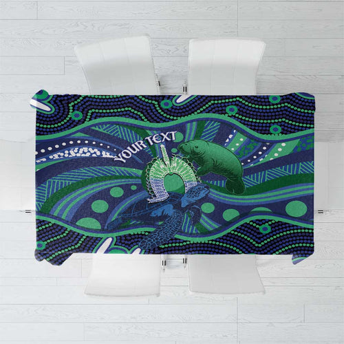 Personalised Torres Strait Islander Flag Day Tablecloth Dhari Australia Dugong Turtle Aboriginal Art