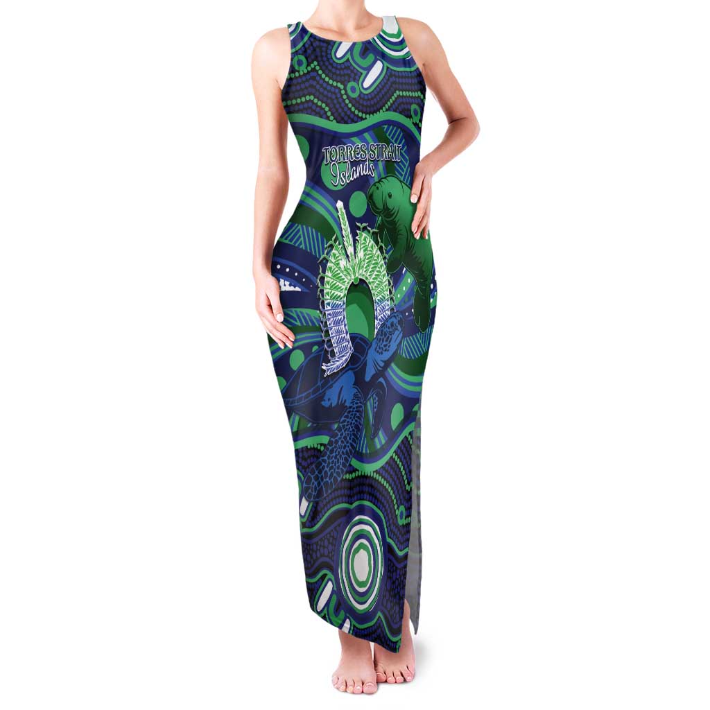 Personalised Torres Strait Islander Flag Day Tank Maxi Dress Dhari Australia Dugong Turtle Aboriginal Art