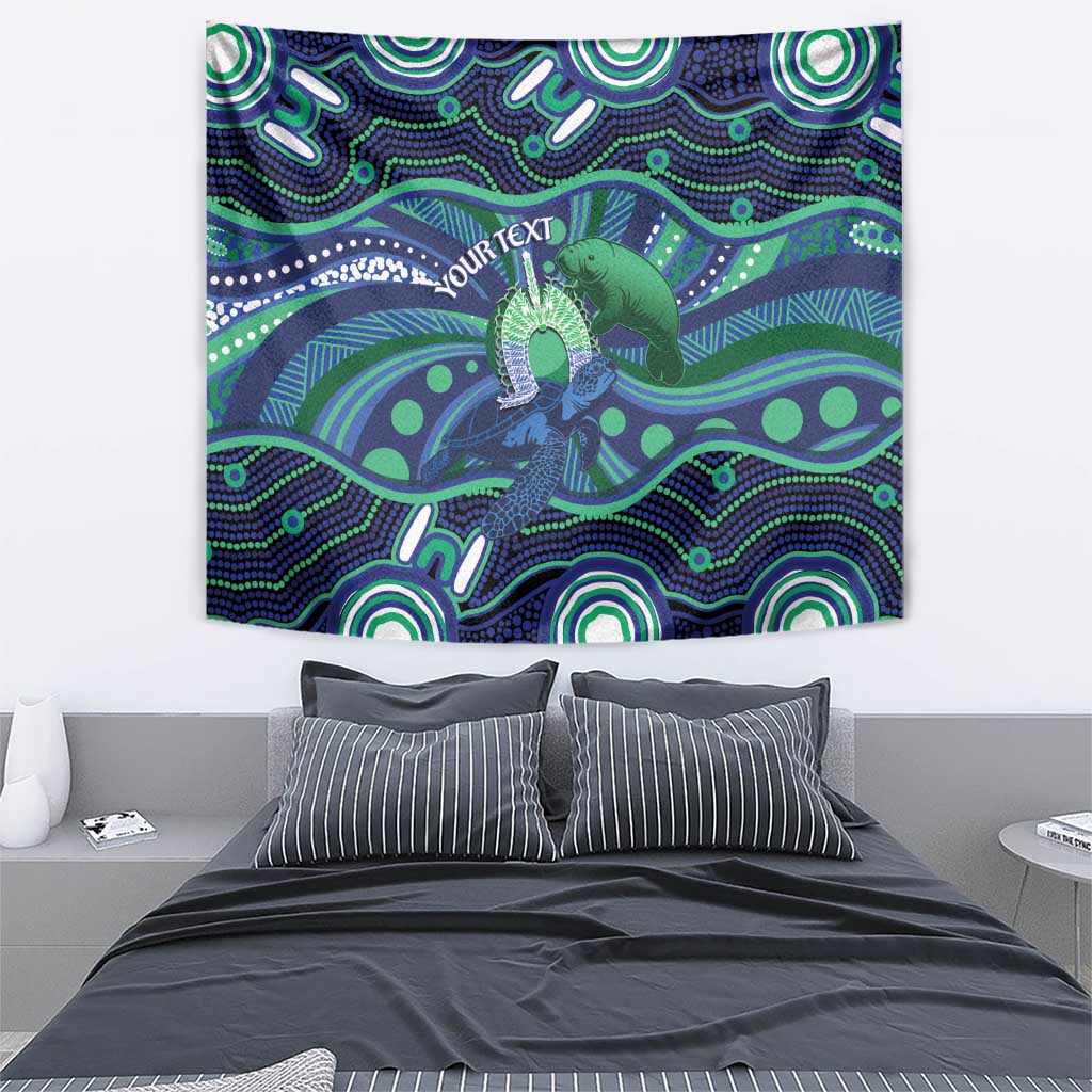 Personalised Torres Strait Islander Flag Day Tapestry Dhari Australia Dugong Turtle Aboriginal Art