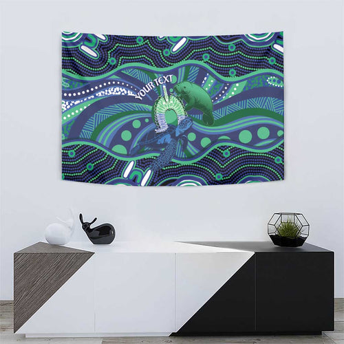 Personalised Torres Strait Islander Flag Day Tapestry Dhari Australia Dugong Turtle Aboriginal Art