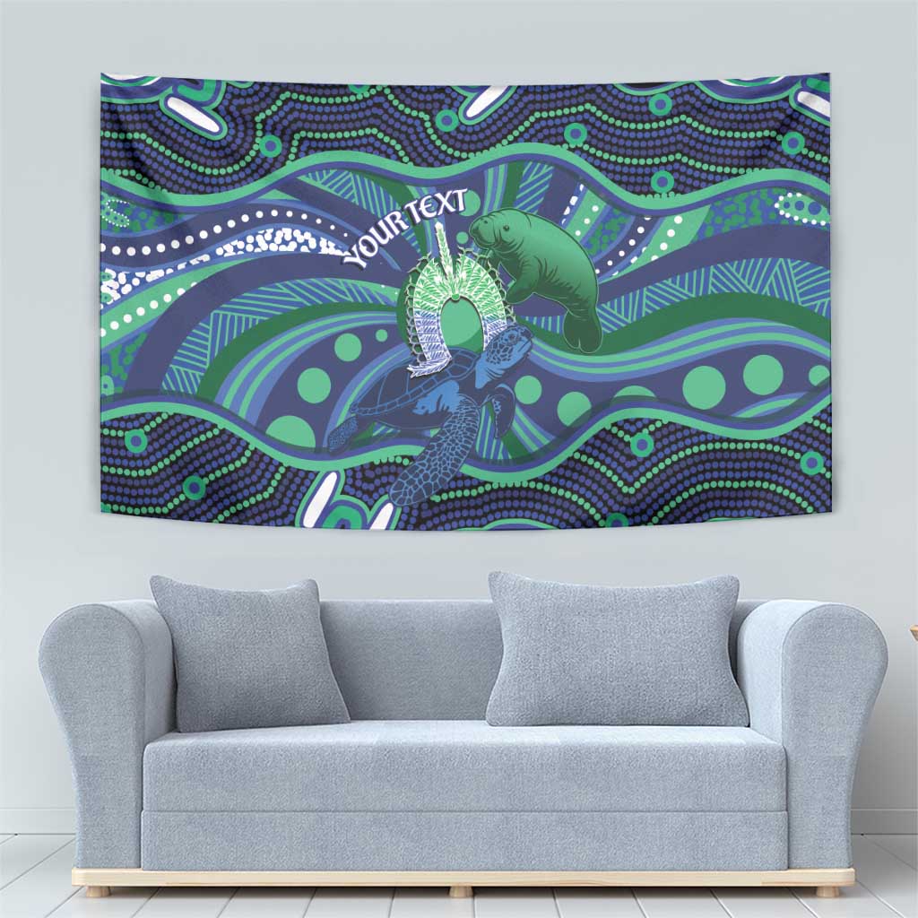 Personalised Torres Strait Islander Flag Day Tapestry Dhari Australia Dugong Turtle Aboriginal Art