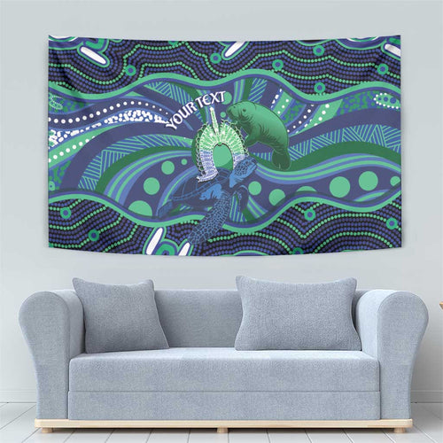 Personalised Torres Strait Islander Flag Day Tapestry Dhari Australia Dugong Turtle Aboriginal Art