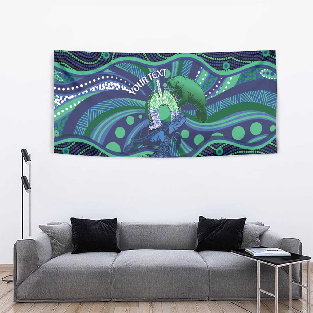 Personalised Torres Strait Islander Flag Day Tapestry Dhari Australia Dugong Turtle Aboriginal Art