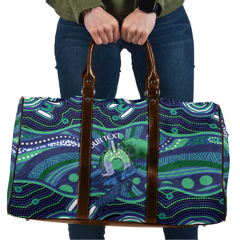 Personalised Torres Strait Islander Flag Day Travel Bag Dhari Australia Dugong Turtle Aboriginal Art