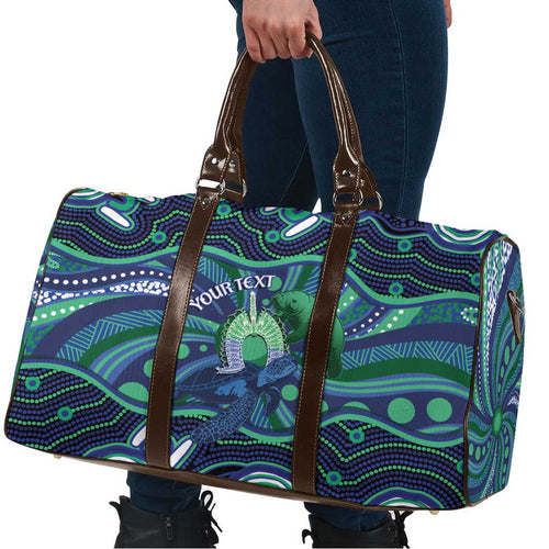 Personalised Torres Strait Islander Flag Day Travel Bag Dhari Australia Dugong Turtle Aboriginal Art
