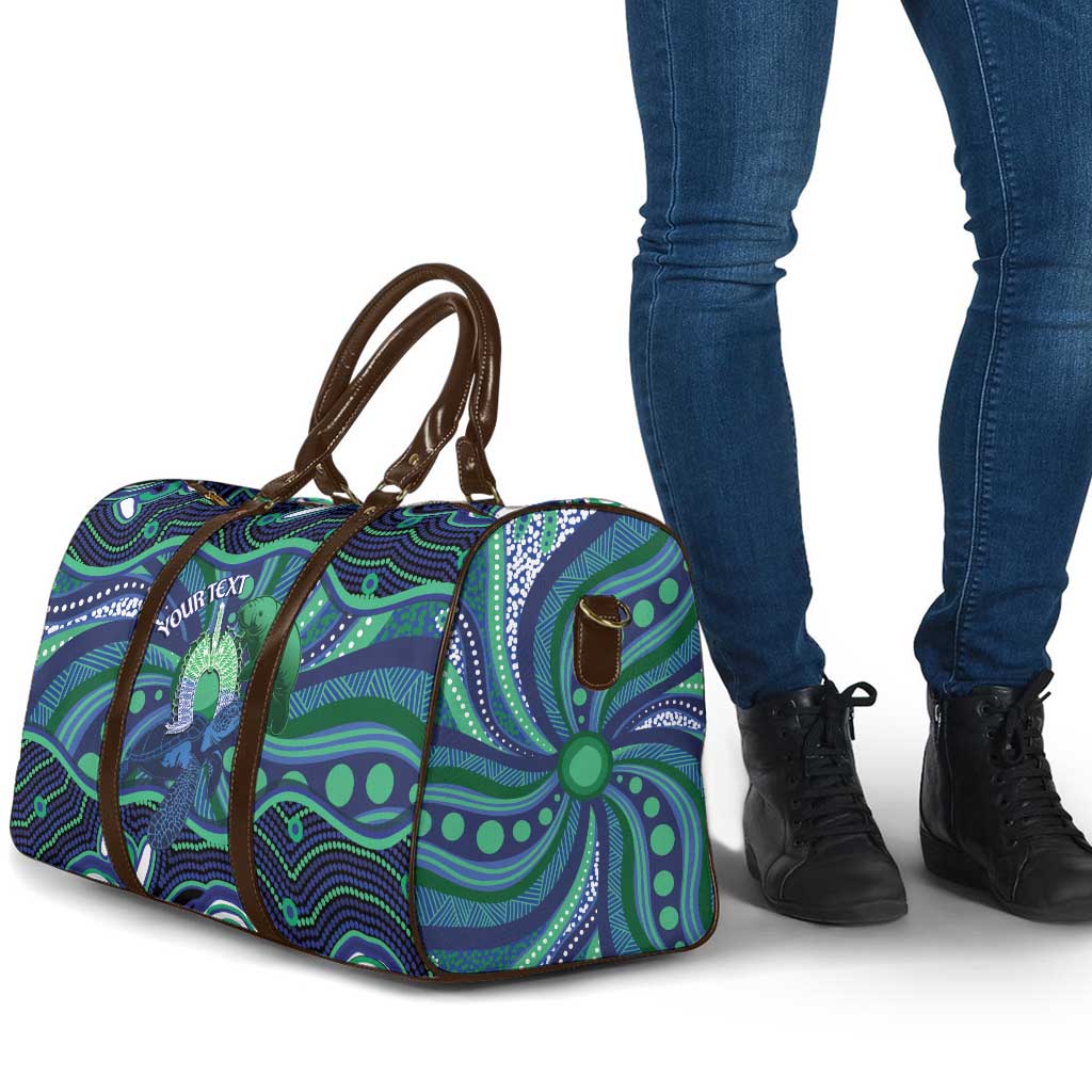 Personalised Torres Strait Islander Flag Day Travel Bag Dhari Australia Dugong Turtle Aboriginal Art