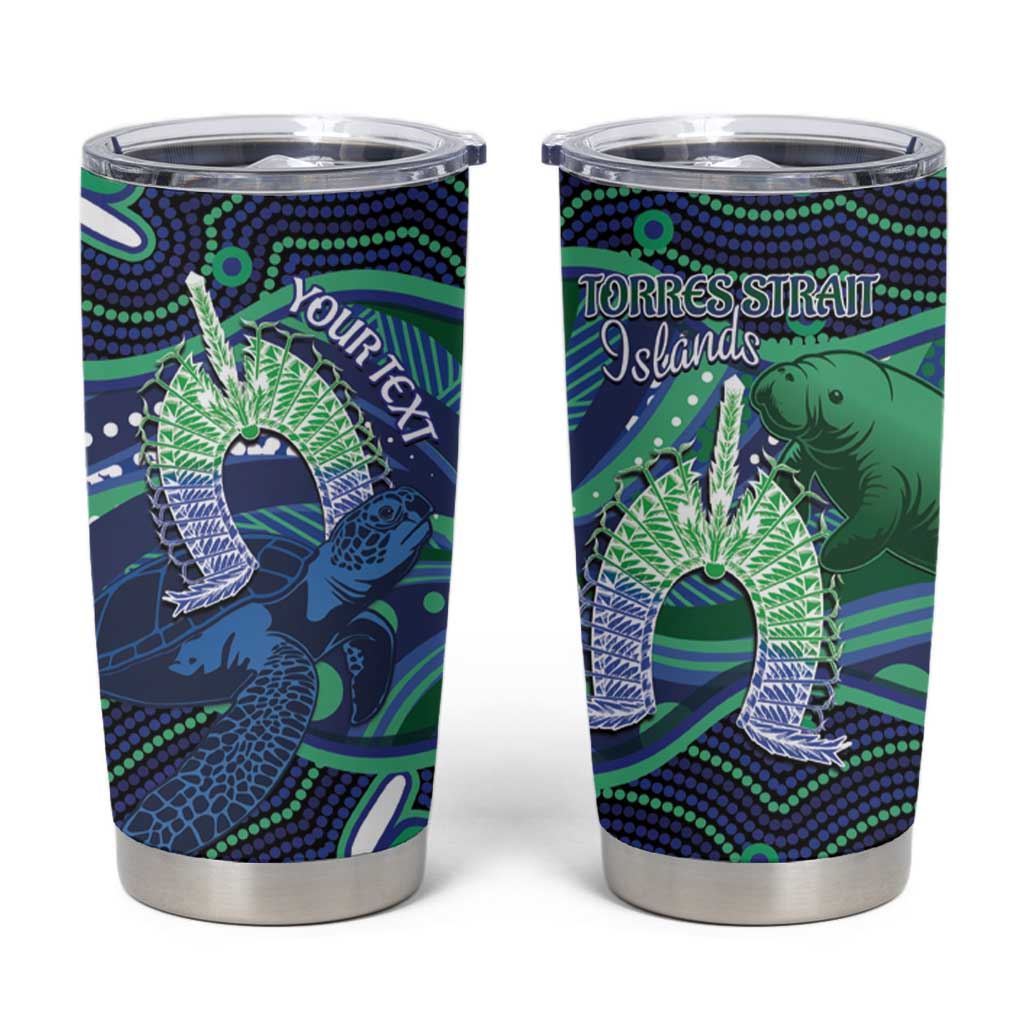 Personalised Torres Strait Islander Flag Day Tumbler Cup Dhari Australia Dugong Turtle Aboriginal Art
