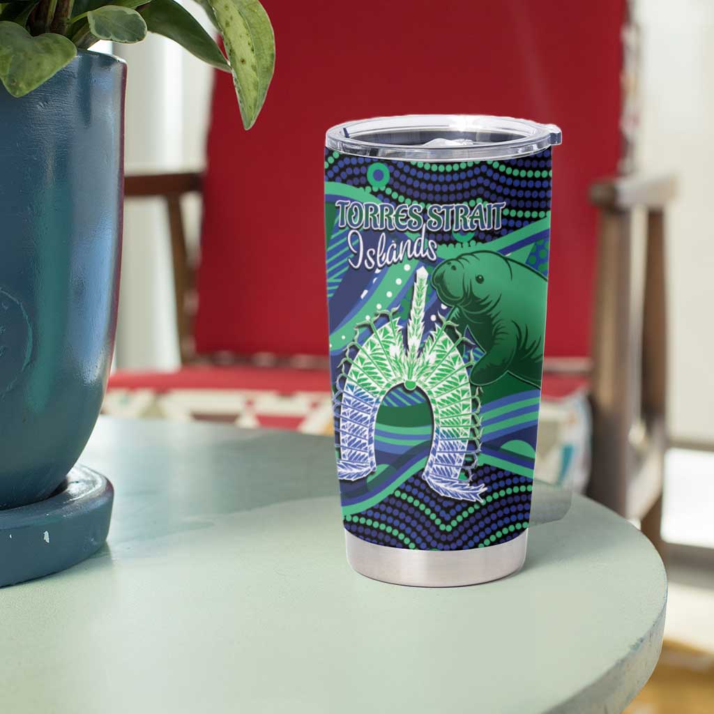 Personalised Torres Strait Islander Flag Day Tumbler Cup Dhari Australia Dugong Turtle Aboriginal Art