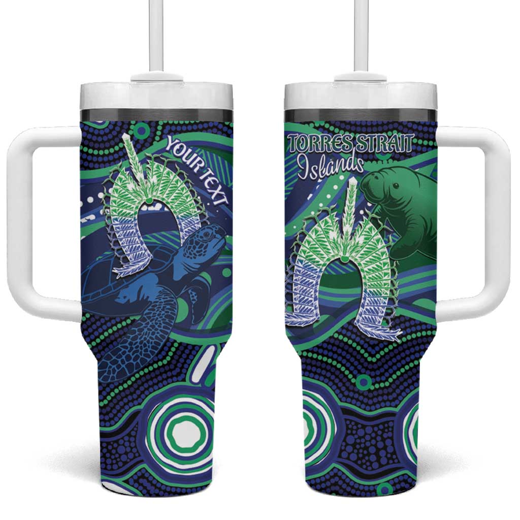 Personalised Torres Strait Islander Flag Day Tumbler With Handle Dhari Australia Dugong Turtle Aboriginal Art