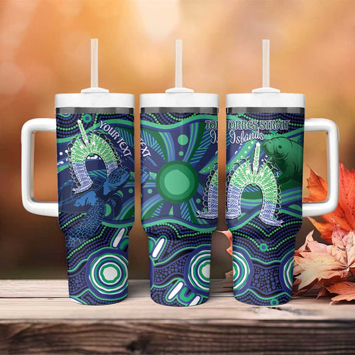 Personalised Torres Strait Islander Flag Day Tumbler With Handle Dhari Australia Dugong Turtle Aboriginal Art