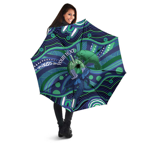 Personalised Torres Strait Islander Flag Day Umbrella Dhari Australia Dugong Turtle Aboriginal Art