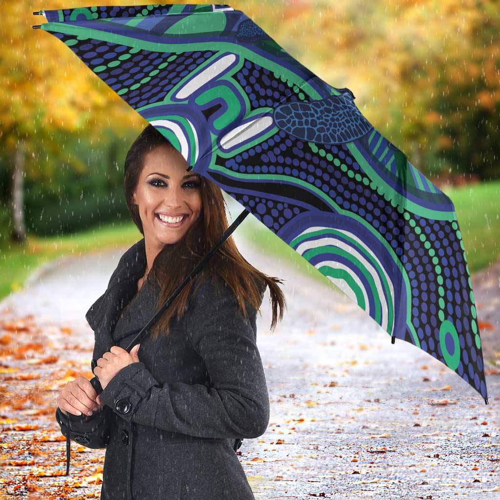 Personalised Torres Strait Islander Flag Day Umbrella Dhari Australia Dugong Turtle Aboriginal Art