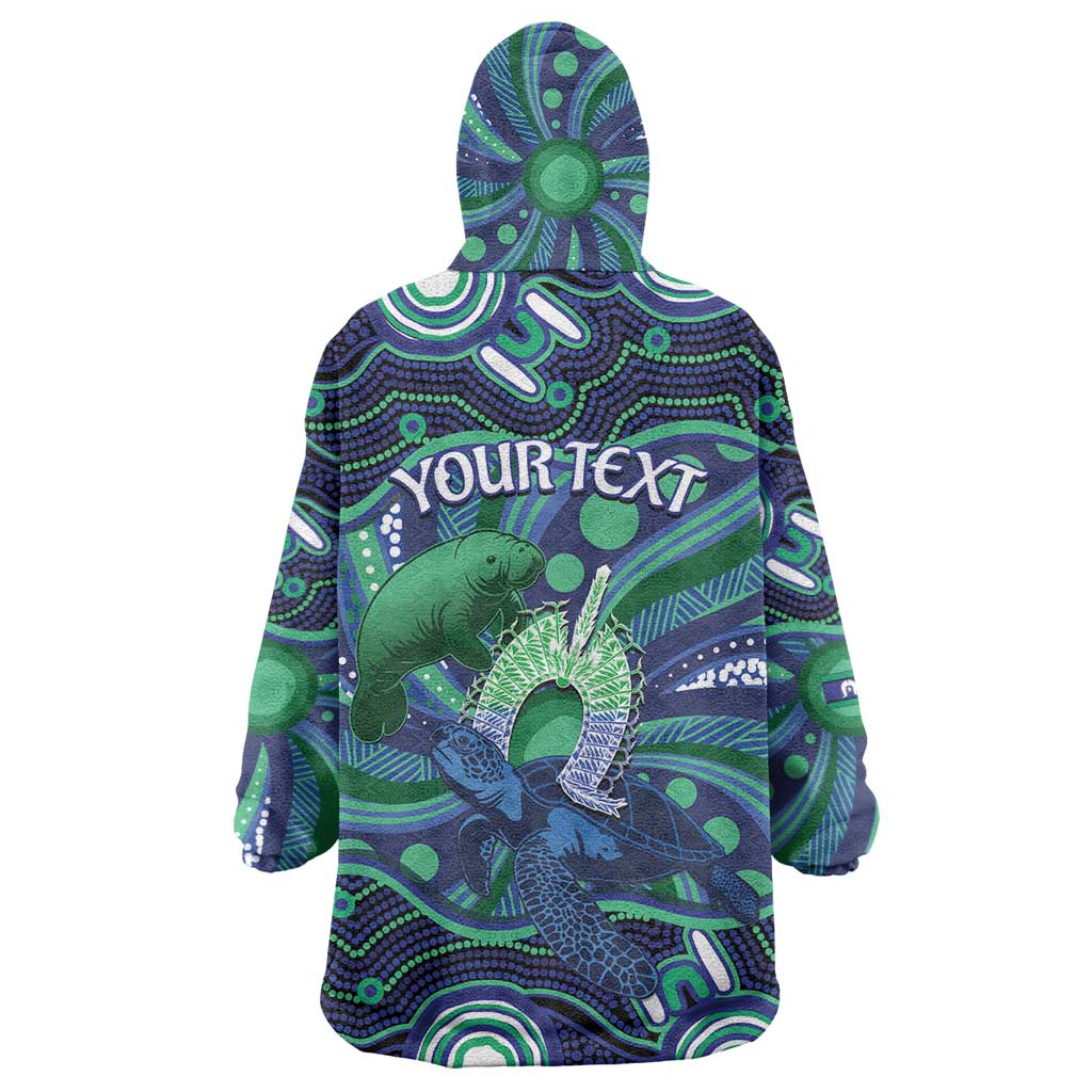 Personalised Torres Strait Islander Flag Day Wearable Blanket Hoodie Dhari Australia Dugong Turtle Aboriginal Art