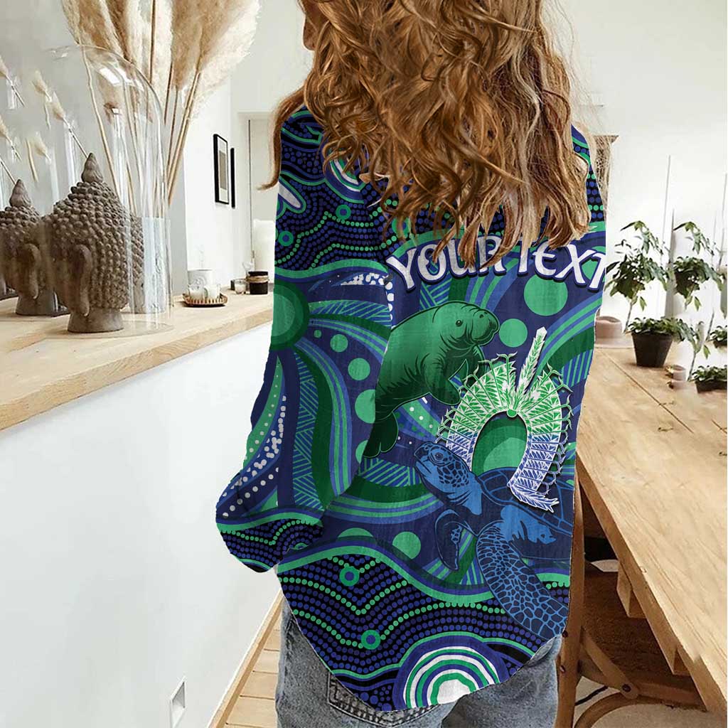 Personalised Torres Strait Islander Flag Day Women Casual Shirt Dhari Australia Dugong Turtle Aboriginal Art