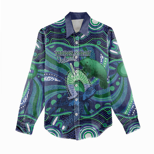 Personalised Torres Strait Islander Flag Day Women Casual Shirt Dhari Australia Dugong Turtle Aboriginal Art