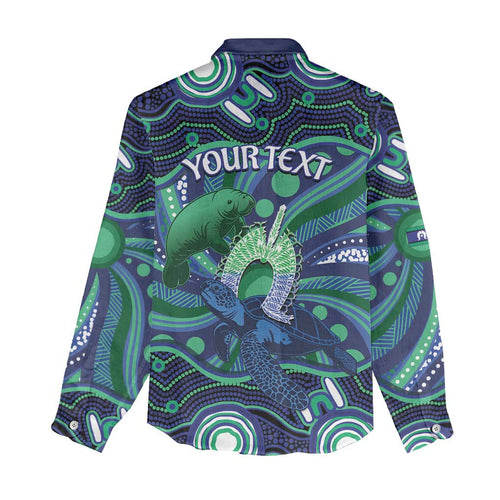 Personalised Torres Strait Islander Flag Day Women Casual Shirt Dhari Australia Dugong Turtle Aboriginal Art