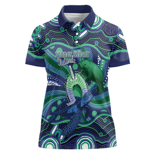 Personalised Torres Strait Islander Flag Day Women Polo Shirt Dhari Australia Dugong Turtle Aboriginal Art