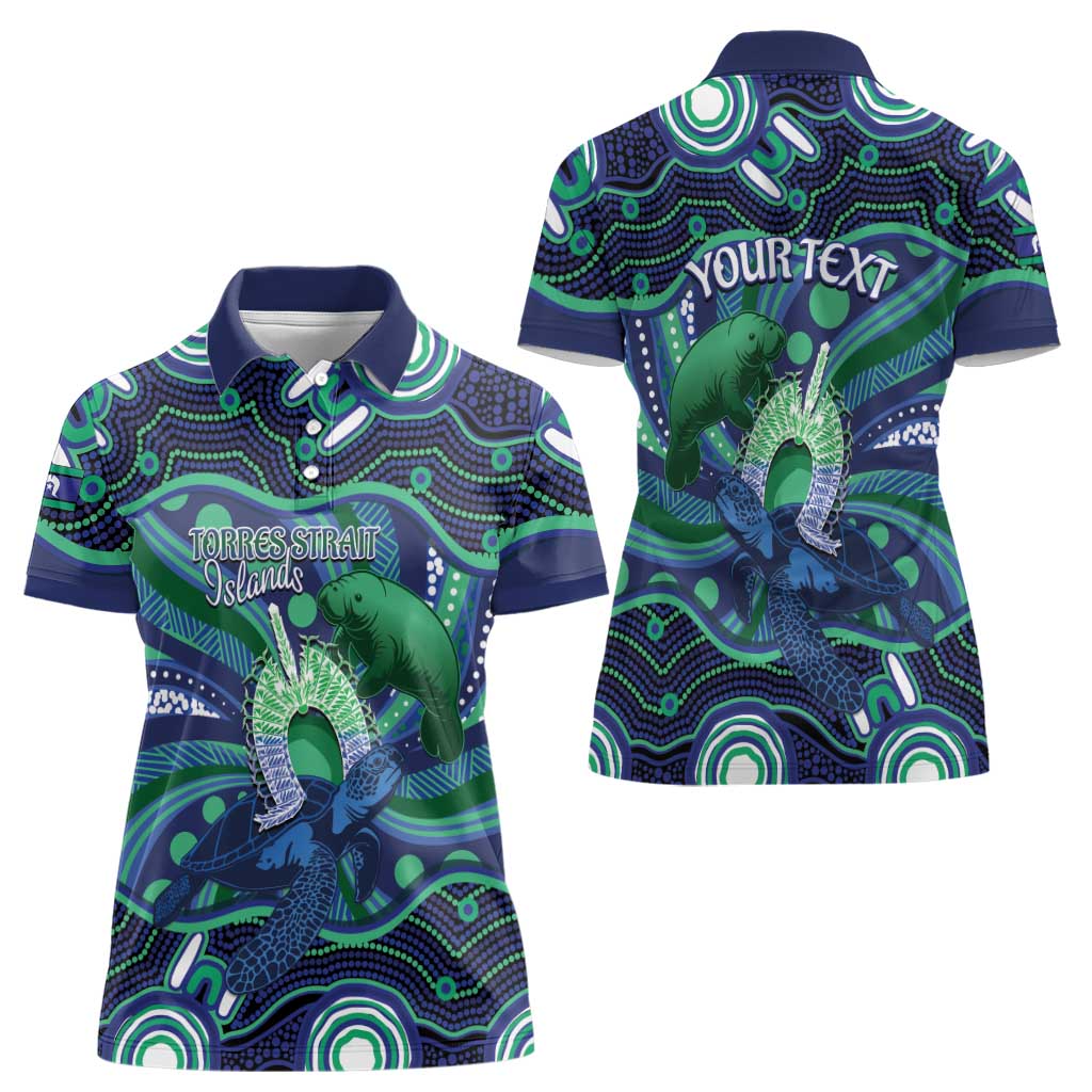Personalised Torres Strait Islander Flag Day Women Polo Shirt Dhari Australia Dugong Turtle Aboriginal Art