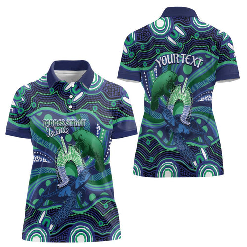 Personalised Torres Strait Islander Flag Day Women Polo Shirt Dhari Australia Dugong Turtle Aboriginal Art