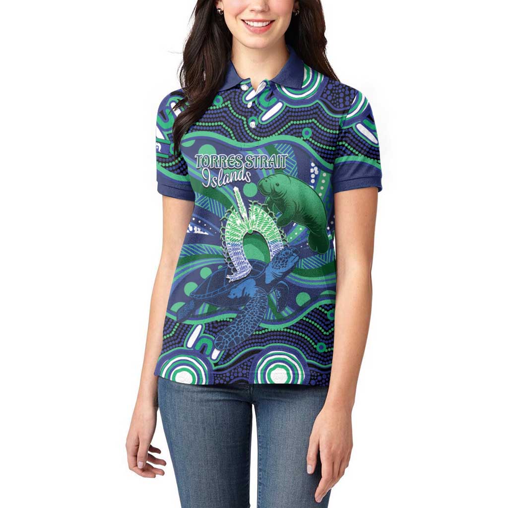 Personalised Torres Strait Islander Flag Day Women Polo Shirt Dhari Australia Dugong Turtle Aboriginal Art