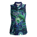 Personalised Torres Strait Islander Flag Day Women Sleeveless Polo Shirt Dhari Australia Dugong Turtle Aboriginal Art