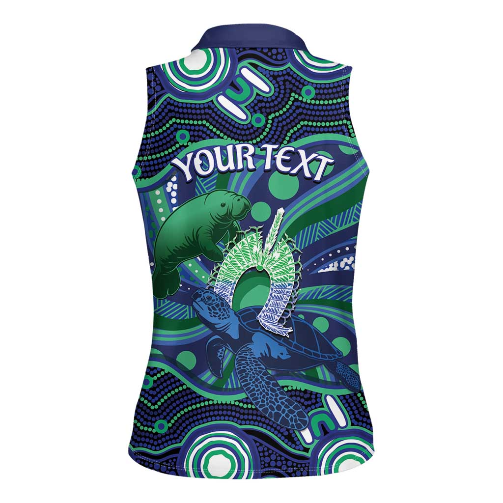 Personalised Torres Strait Islander Flag Day Women Sleeveless Polo Shirt Dhari Australia Dugong Turtle Aboriginal Art