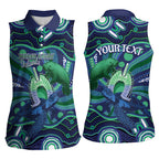 Personalised Torres Strait Islander Flag Day Women Sleeveless Polo Shirt Dhari Australia Dugong Turtle Aboriginal Art