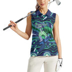 Personalised Torres Strait Islander Flag Day Women Sleeveless Polo Shirt Dhari Australia Dugong Turtle Aboriginal Art