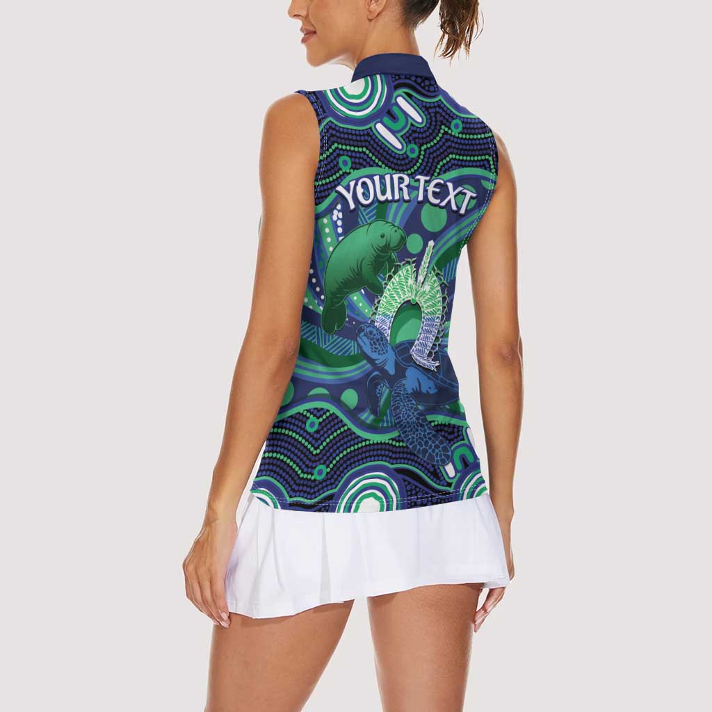 Personalised Torres Strait Islander Flag Day Women Sleeveless Polo Shirt Dhari Australia Dugong Turtle Aboriginal Art